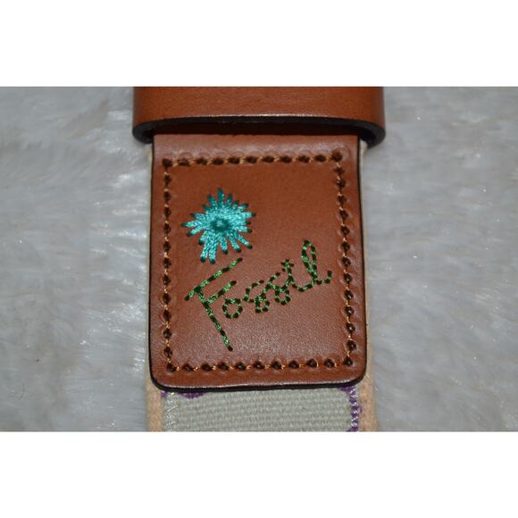 Fossil Canvas and Leather Appliques Woman Belt - Picture 1 of 5